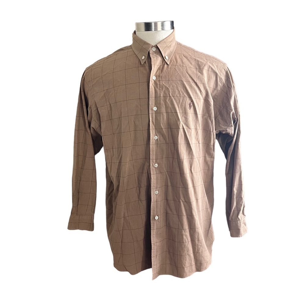 Polo Ralph Lauren Lowell Sport Men Tan Check Long Sleeve Button Up Sz XL Cotton